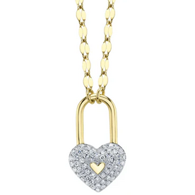 SHY CREATION INC 14 ky .13 Diamond Pave Heart Lock Necklace
