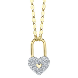 SHY CREATION INC SC55028431RD - 14 ky .13 Dia Pave Heart Lock Necklace
