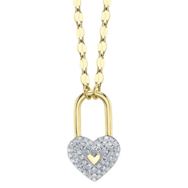 SHY CREATION INC SC55028431RD - 14 ky .13 Dia Pave Heart Lock Necklace