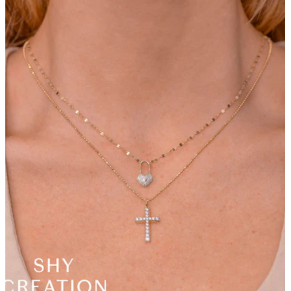 SHY CREATION INC SC55028431RD - 14 ky .13 Dia Pave Heart Lock Necklace