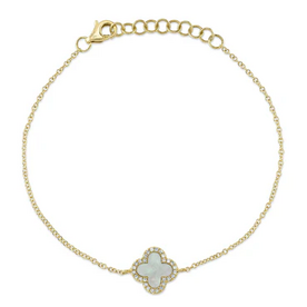 SHY CREATION INC 14ky .07 Diamond and .40 MOP Clover Bracelet