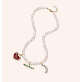MONICA RICH KOSANN 18ky Pearl Neck w Charms