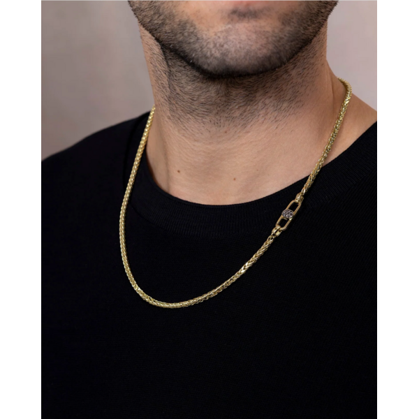 SHY CREATION INC BM00076V6M3Z22 - 0.21CT 14K Y/G Black Diamond Men's Wheat Chain 3MM 22"