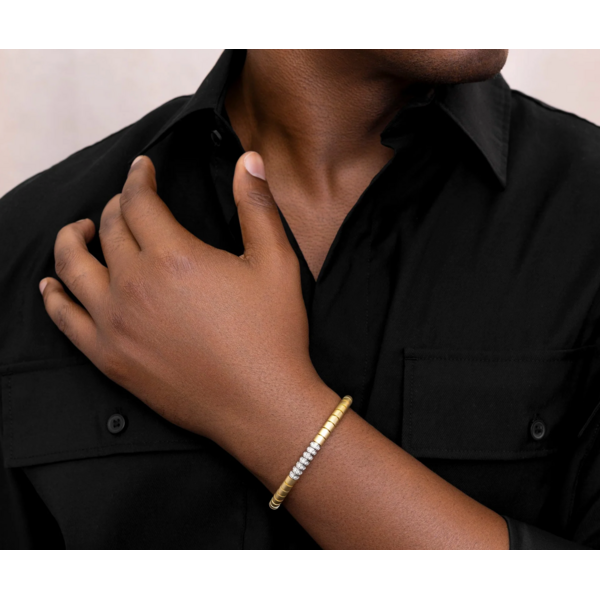 SHY CREATION INC BM00013ZL - 0.93CT 14K2T Y/W Diamond Matte Men's Cuff Bracelet
