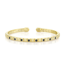 SHY CREATION INC BM00022ZL - 0.25CT 14K Y/G Black Diamond Geo Cut Matte Men's Cuff Bracelet