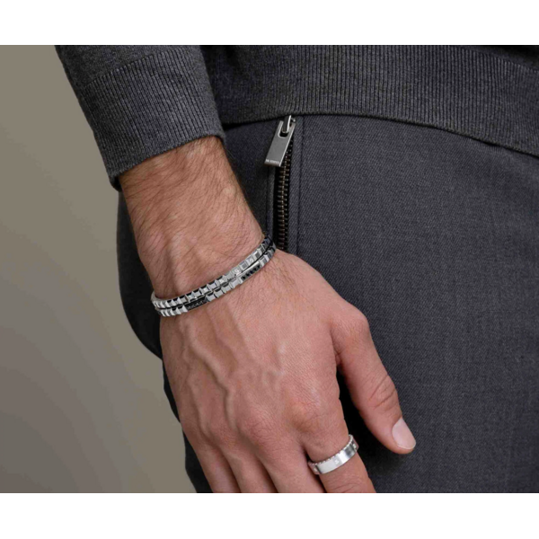 SHY CREATION INC BM00005ZL - 0.57CT 14K Y/G Black Diamond Geo Cut Matte Men's Cuff Bracelet