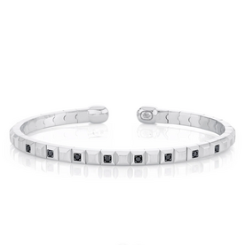 SHY CREATION INC BM00021ZL - 0.25CT 14K W/G Black Diamond Geo Cut Matte Men's Cuff Bracelet