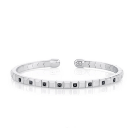 SHY CREATION INC BM00021ZL - 0.25CT 14K W/G Black Diamond Geo Cut Matte Men's Cuff Bracelet