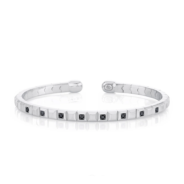 SHY CREATION INC BM00021ZL - 0.25CT 14K W/G Black Diamond Geo Cut Matte Men's Cuff Bracelet