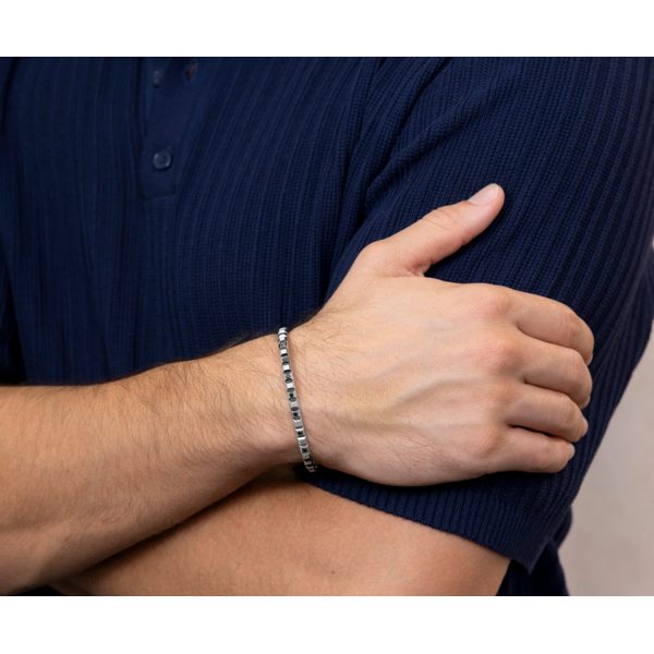 SHY CREATION INC BM00021ZL - 0.25CT 14K W/G Black Diamond Geo Cut Matte Men's Cuff Bracelet