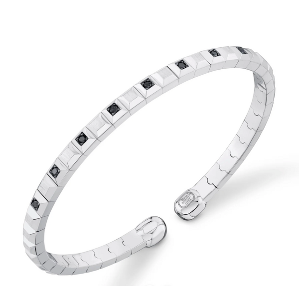 SHY CREATION INC BM00021ZL - 0.25CT 14K W/G Black Diamond Geo Cut Matte Men's Cuff Bracelet