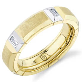 SHY CREATION INC BM00057RD - 0.27CT 14K Y/G Diamond Baguette Geo Cut Matte Omnifit Men's Band 6MM Sz 9.5-10.5