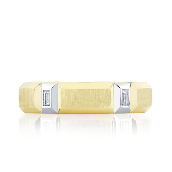 SHY CREATION INC BM00057RD - 0.27CT 14K Y/G Diamond Baguette Geo Cut Matte Omnifit Men's Band 6MM Sz 9.5-10.5