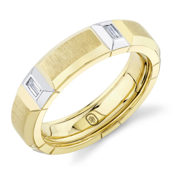 SHY CREATION INC BM00057RD - 0.27CT 14K Y/G Diamond Baguette Geo Cut Matte Omnifit Men's Band 6MM Sz 9.5-10.5