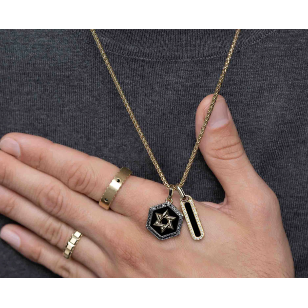 SHY CREATION INC BM00099 - 0.22CT Diamond & 1.14CT Black Onyx 14K W/G Bar Dog Tag Pendant