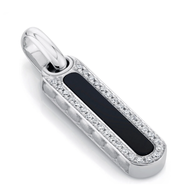 SHY CREATION INC BM00099 - 0.22CT Diamond & 1.14CT Black Onyx 14K W/G Bar Dog Tag Pendant