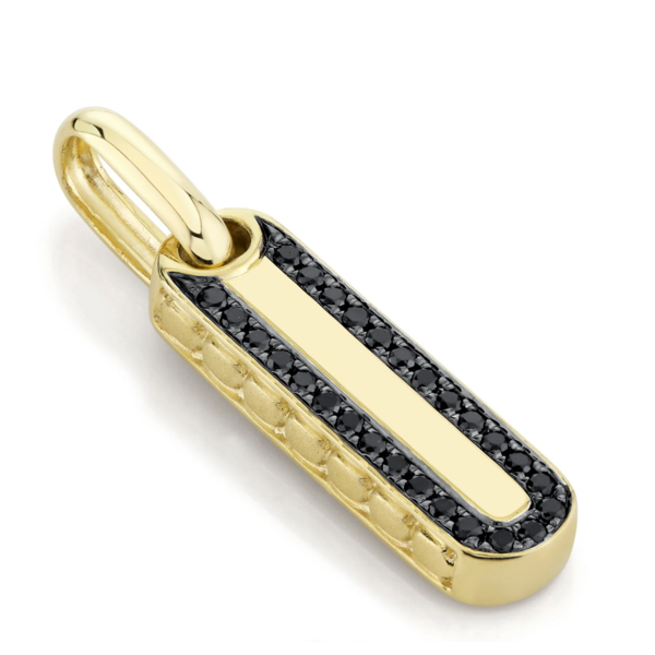 SHY CREATION INC BM00106 - 0.15CT 14K Y/G Black Diamond Bar Dog Tag Pendant