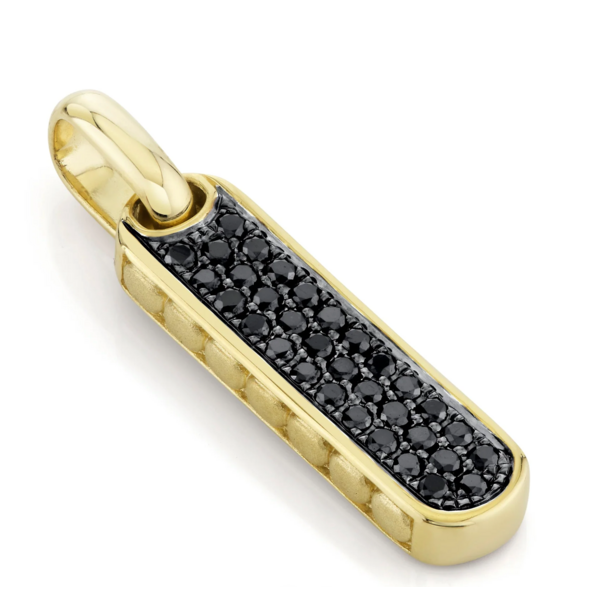 SHY CREATION INC BM00112 - 0.53CT 14K Y/G Black Diamond Bar Dog Tag Pendant
