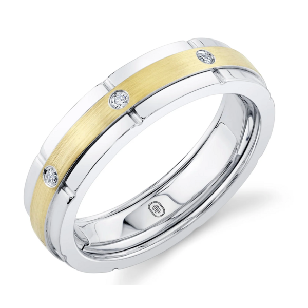SHY CREATION INC BM00070 - 0.15CT 14K2T W/Y Diamond Matte Omnifit Men's Band 5.9MM Sz 9.5-10.5