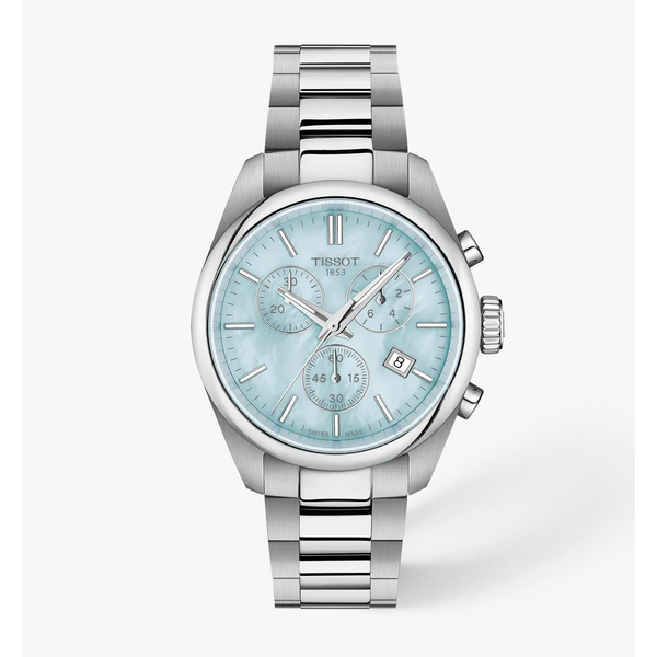 TISSOT watches T1502171113100 - PR100 LDS SS, Ice Blue MOP Chrono