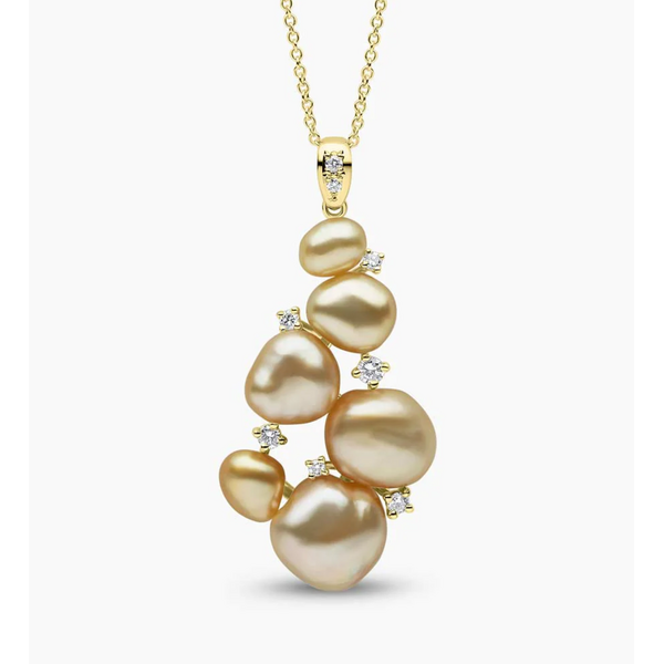 YOKO Baroque 18kt Gold Indonesian South Sea Pearl and Diamond Cluster Pendant