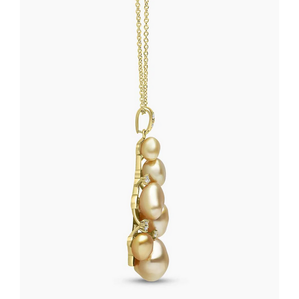 YOKO Baroque 18kt Gold Indonesian South Sea Pearl and Diamond Cluster Pendant
