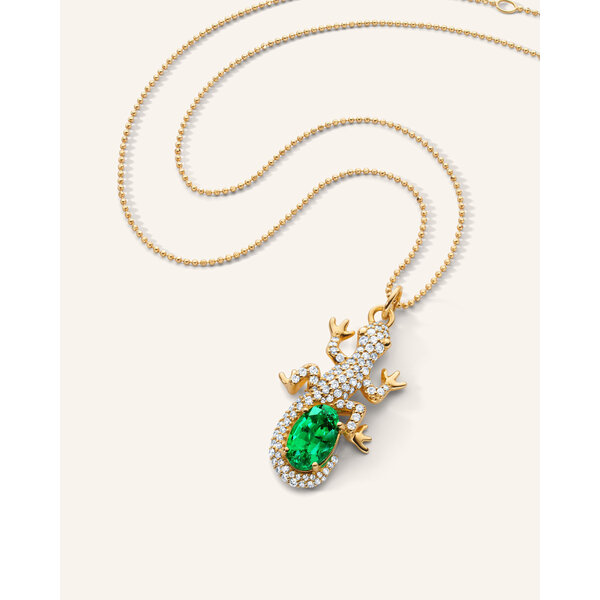 MONICA RICH KOSANN 18kt Yellow Gold Salamander 1.81 Emerald .65 Diamond Pendant