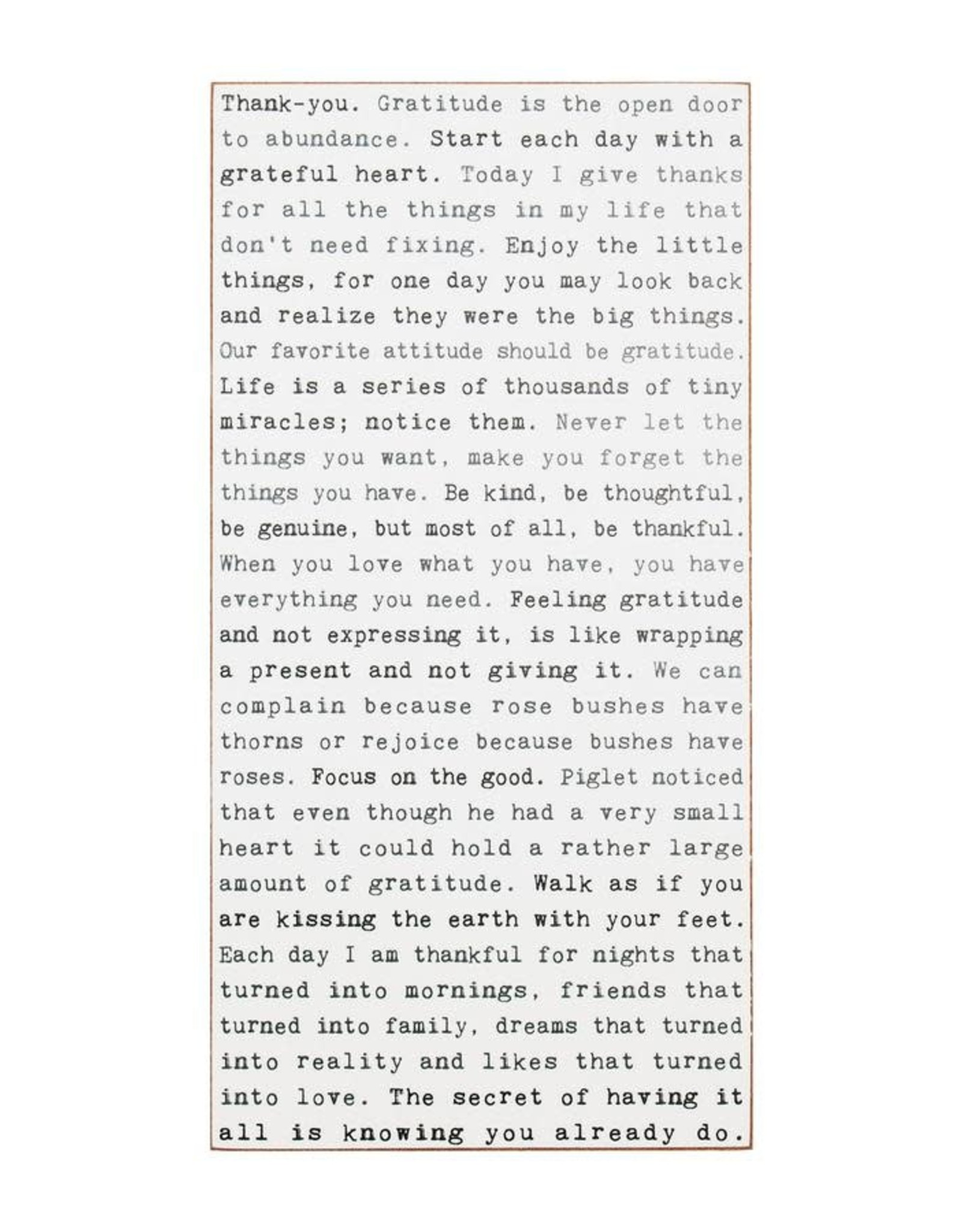 Cedar Mountain Typewriter sign - Gratitude