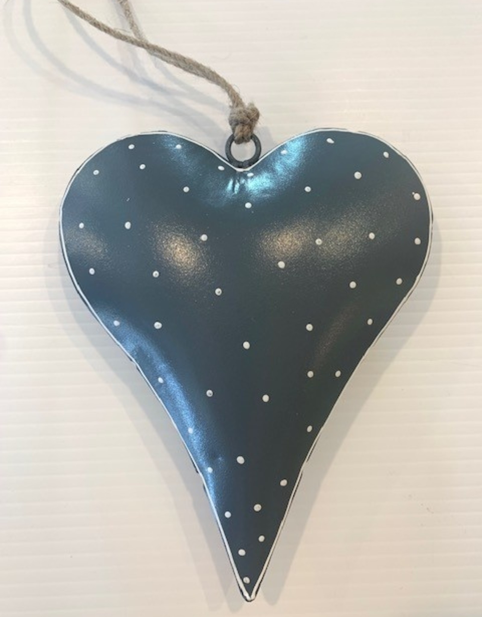 Jafsons Int. Painted Iron Heart - Charcoal w Wht dots 8"