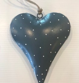 Jafsons Int. Painted Iron Heart - Charcoal w Wht dots 8"