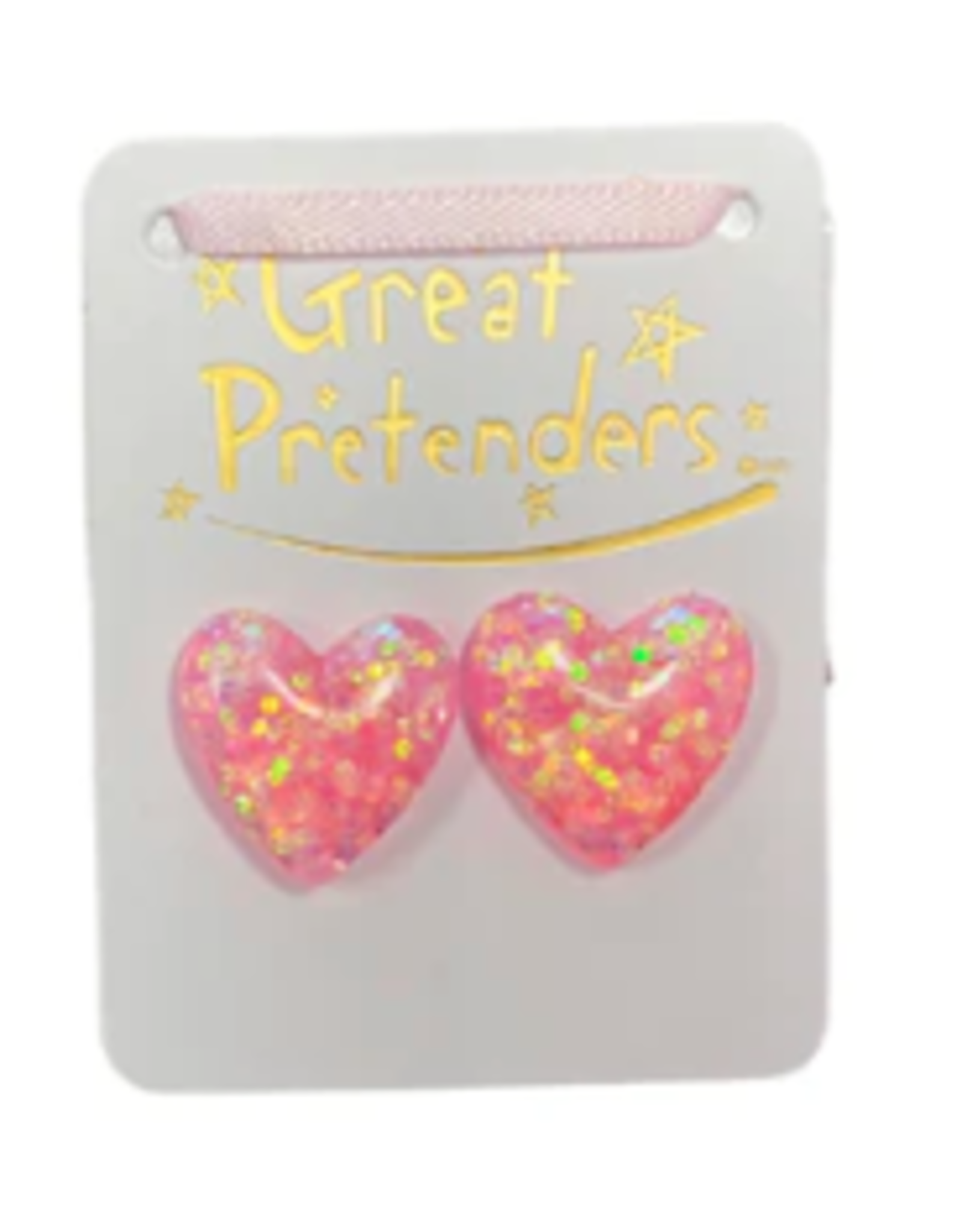 Great Pretenders Glitter Heart Pink  Clip on Earrings