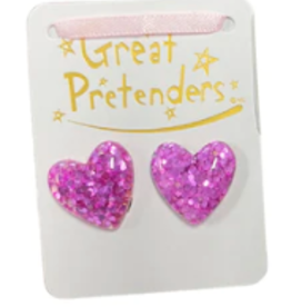 Great Pretenders Glitter Heart Purple  Clip on Earrings