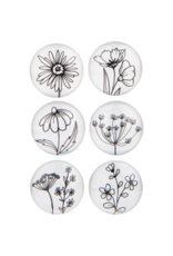 Floral Line Art Glass Magnet Set of 6