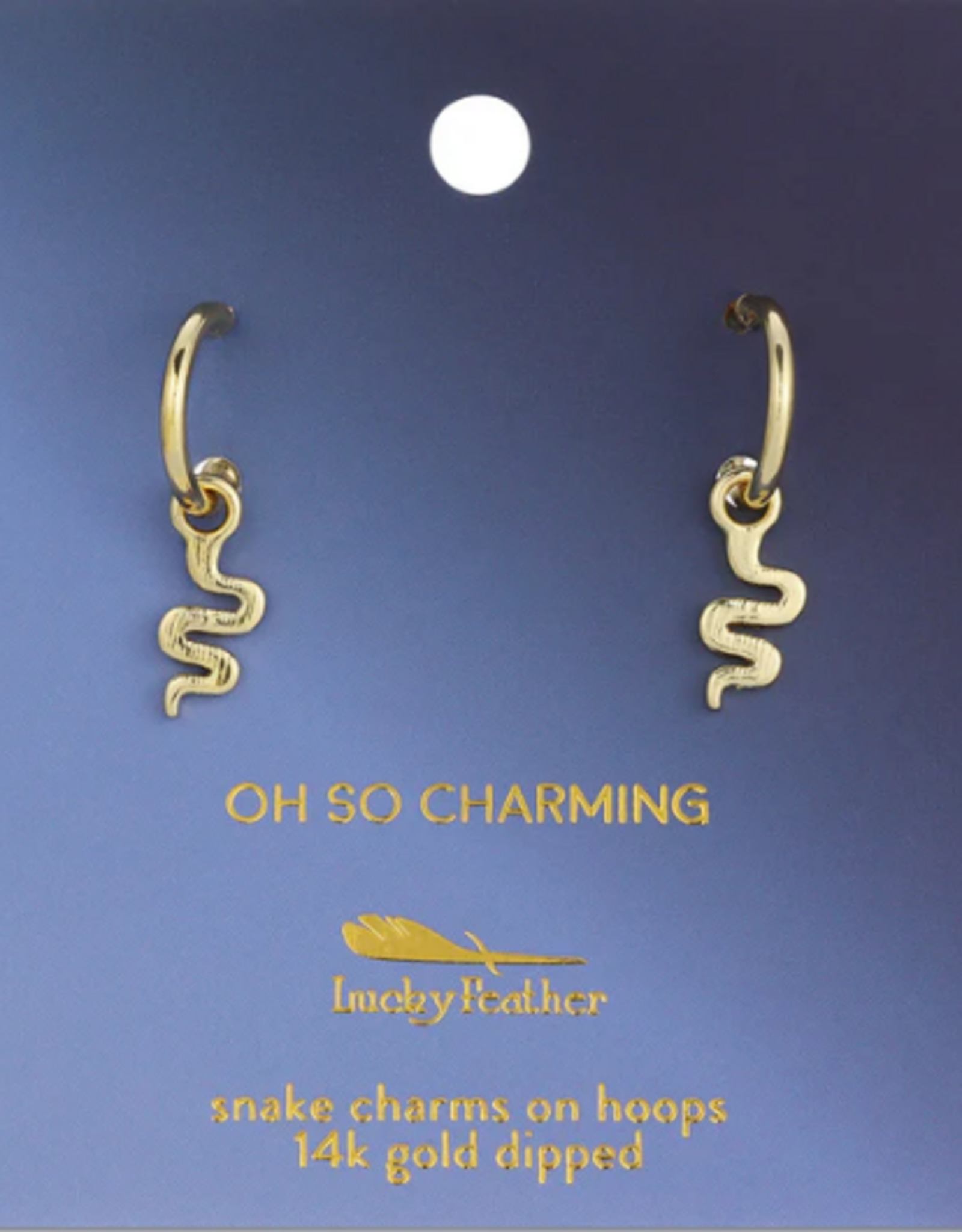Lucky Feather Drop Hoops Earrings