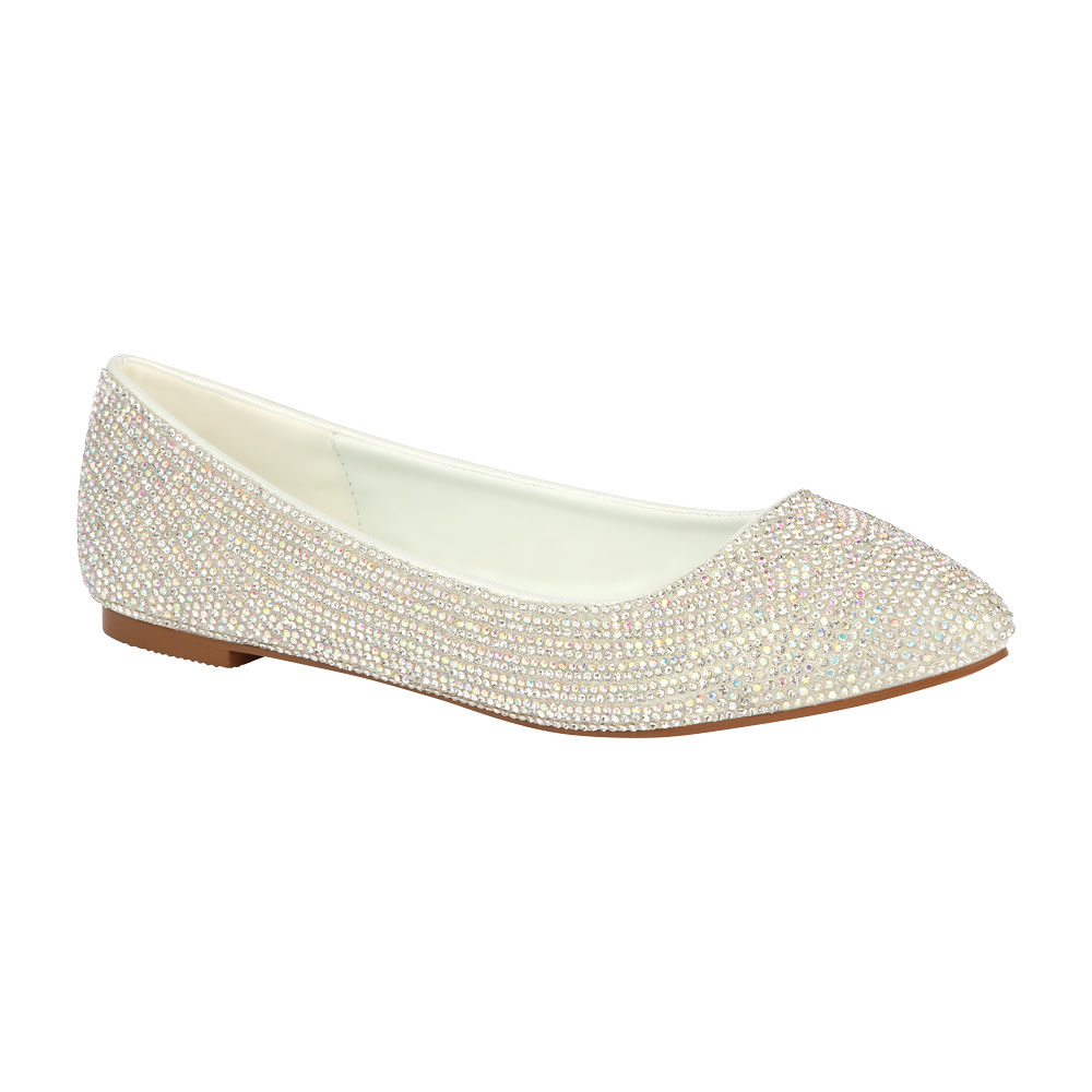 White glitter cheap ballet flats