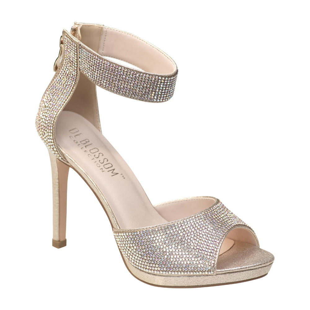 FLOWER-12 Party Heel - CHAMPAGNE - GLITTER FASHION