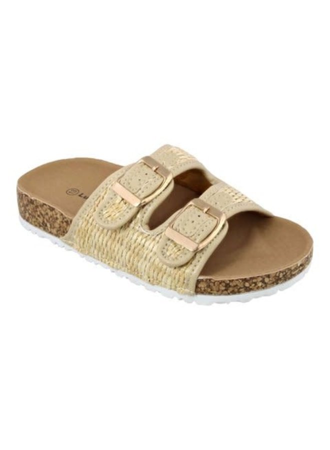 Moni Girl Flat Sandals - Beige Raffia