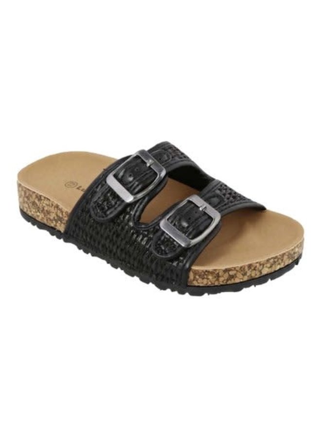 Moni Girl Flat Sandals - Black Raffia
