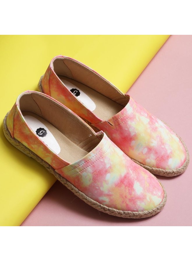 Betsy Espadrille Flats - Pink/Yellow Tie dye