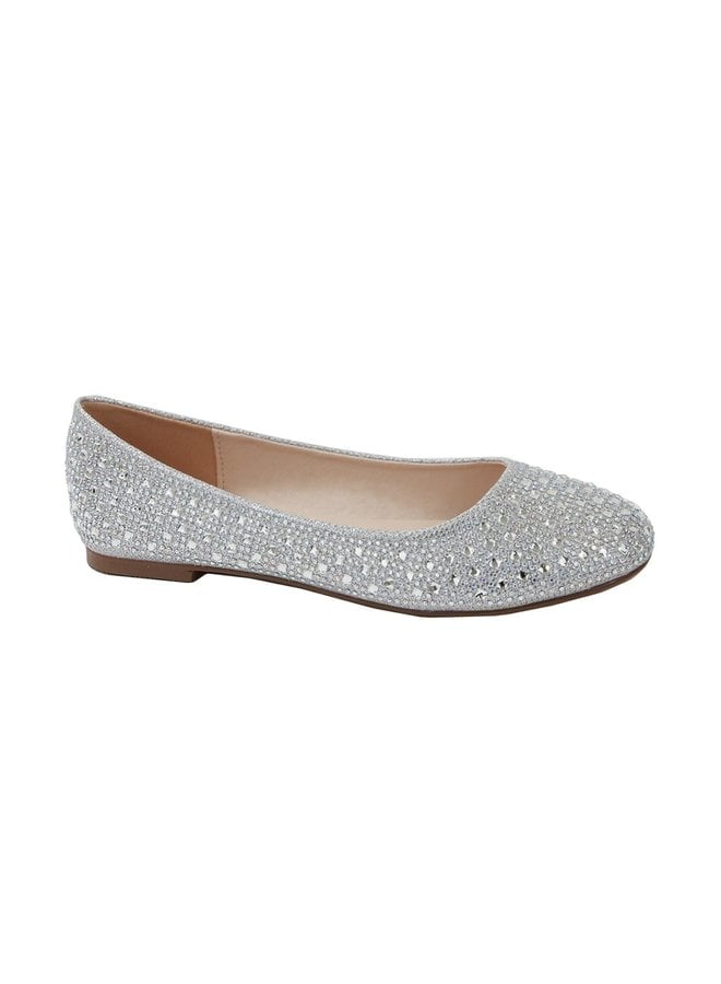 De Blossom Collection Baba-1 Dressy Flats - Silver - GLITTER FASHION