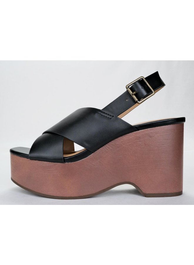 Raglan Wedge Sandal - Black Pu