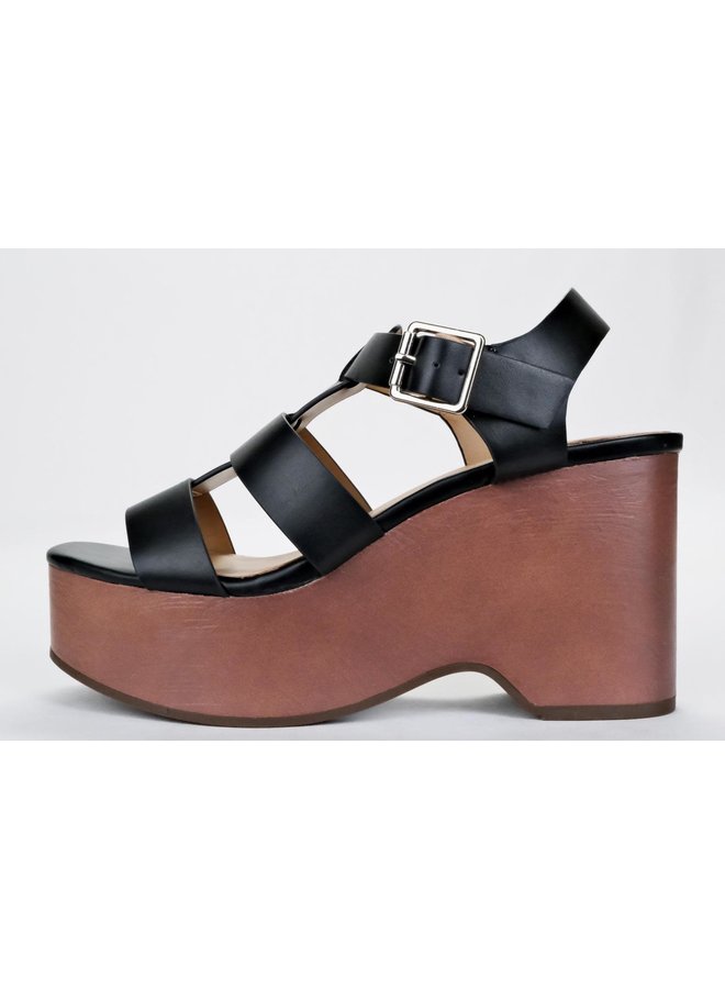 Rumble Wedge Sandal - Black Pu