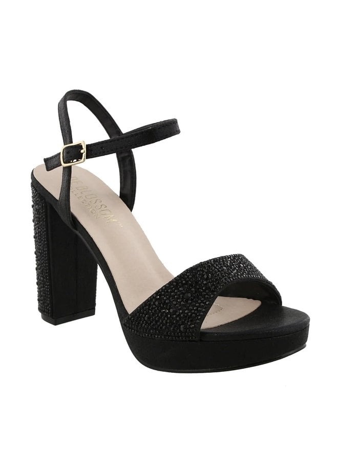 Women Faux Suede Glitter Chunky Heeled Black Ankle Strap Pumps | SHEIN USA