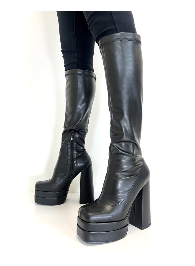 Glass Platform Boots - Black Pu