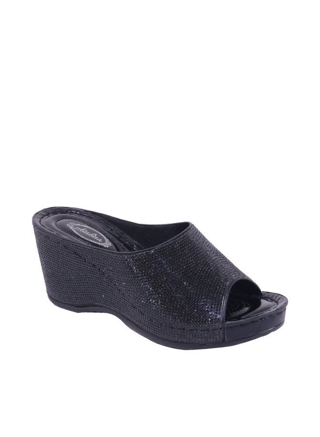 Crocs™ Women's Boca Sequin Strappy Wedge in Black