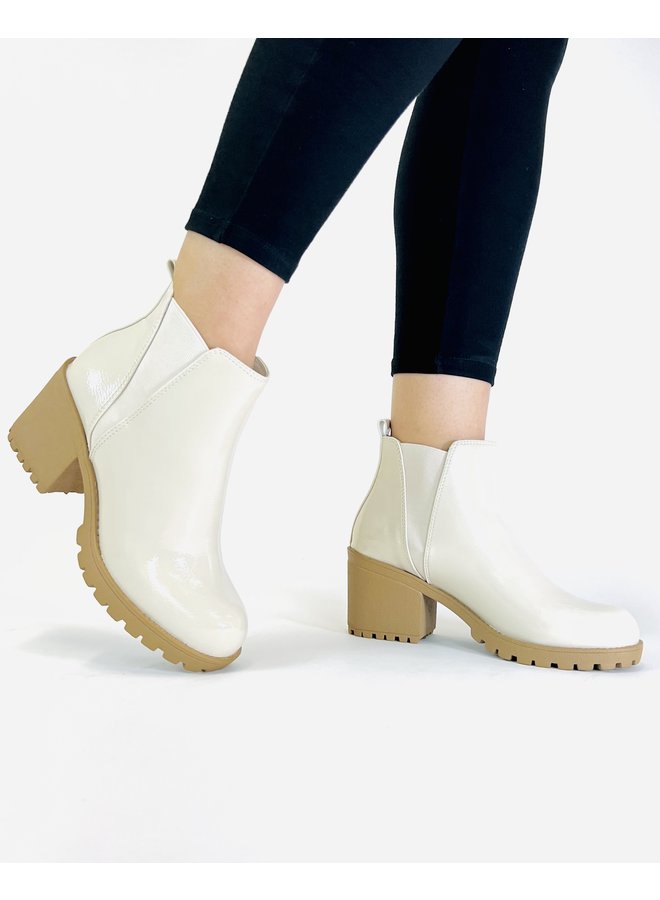 Origami Ankle Boot - Bone Patent