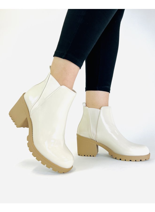 Origami Ankle Boot - Bone Patent