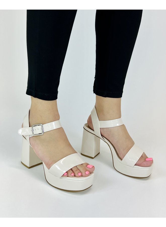 Macey Casual Heels - Ivory Patent