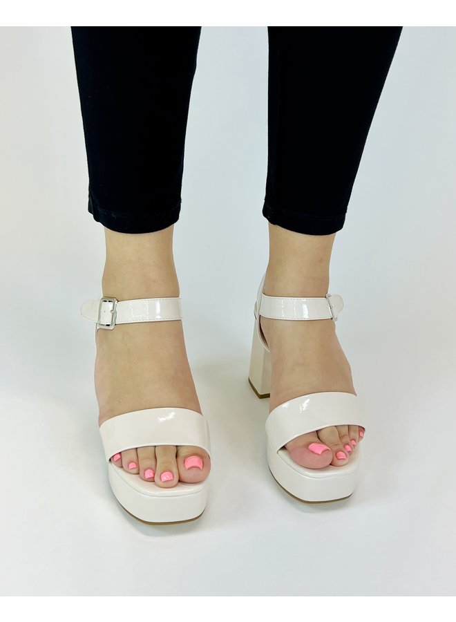 Macey Casual Heels - Ivory Patent