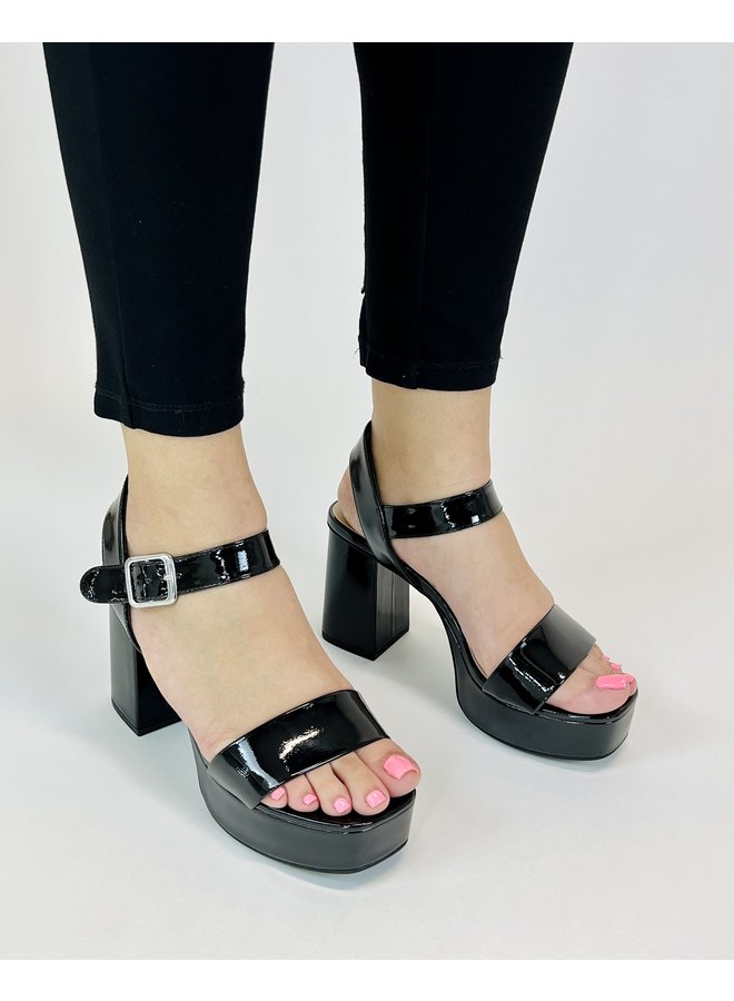 Macey Casual Heels - Black Patent